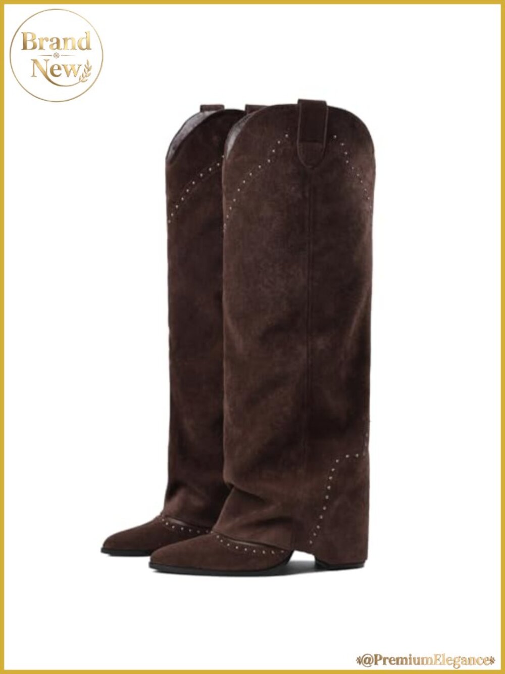 Women's Knee High Cowboy Boots Fold Over Faux Suede Tall